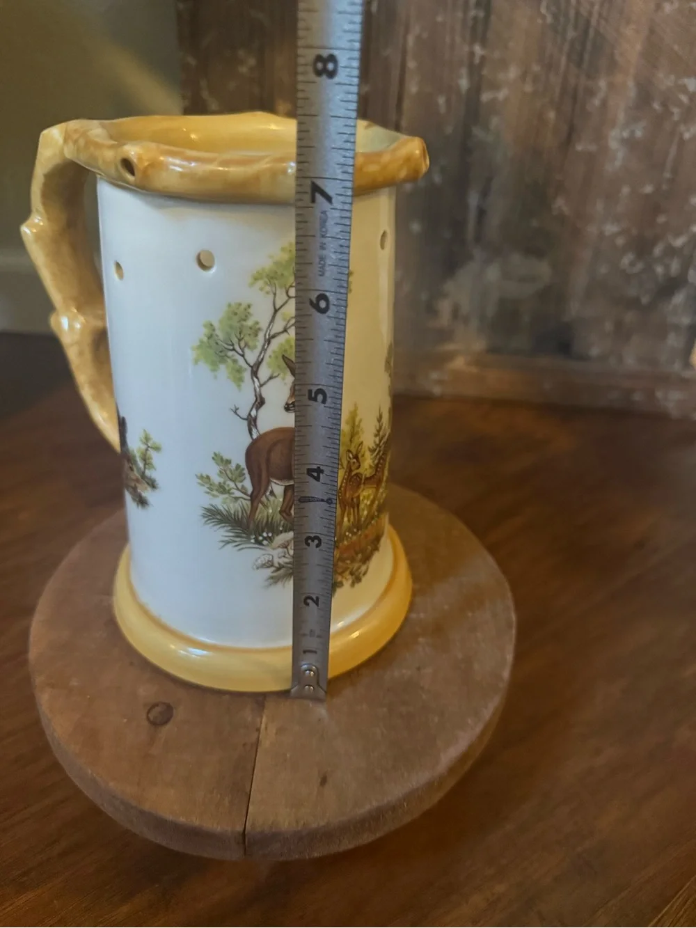 Vintage German Porcelain Trick Puzzle Beer Stein - Deer Motif w/ Lithophane